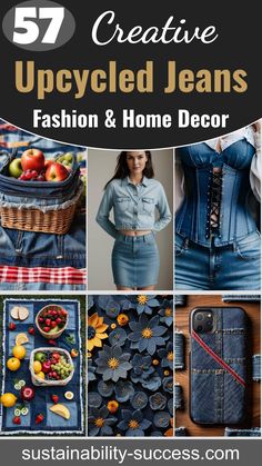 57 Innovative Upcycled Jeans Ideas: Transform Your Old Denim Into Chic Fashion And Home Decor Crafts With Old Jeans, Upcycle Denim Jeans, Recycle Crafts Diy, Denim Crafts Diy, Denim Flowers, Upcycle Clothes Diy, Blue Jeans Crafts, Denim Projects