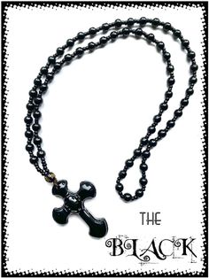 Stunning black smooth cross pendant and black beaded chain.  Get your rocker or rock chick style on. Stunning little piece that goes with anything. Black Cross Necklace Png, Gothic Black Cross Pendant Necklace, Punk Black Cross Necklace, Rock Chick Style, Black Pendant Punk Necklace, Goth Rosary Necklace, Rock Chick, Style Rock, Black Beads