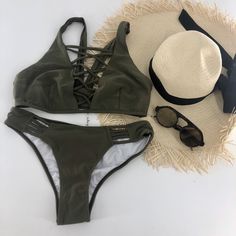 Cupshe 2 Piece Olive Green Swimsuit Bikini Nwt Size M Beachy Lined Swimwear For Beach Season, Lined Beachy Swimwear, Lined Tankini For Sunbathing During Beach Season, Lined Tankini For Beach Season Vacation, Lined Tankini For Vacation And Beach Season, Beach Style Lined Swimwear, Beachy Lined Swimwear For The Beach, Beachy Lined Swimwear For Beach, Lined Beachwear Swimwear For Beach Season