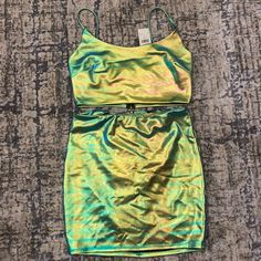 Giving Mermaid Vibes. Brand New Miniskirt Set. Green Mini Skirt For Night Out In Spring, Green Mini Skirt For Spring Night Out, Green Skirt For Summer Night Out, Chain Skirt, Matching Skirt Set, Ruched Midi Skirt, Rainbow Skirt, Blazer And Skirt Set, Pink Mini Skirt