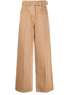 brown cotton whiskering effect belted waist belt loops front button and zip fastening wide leg classic five pockets Raver Jeans, Alexander Wang Jeans, Jeans Beige, Jean Belts, Brown Pants, Pants Jeans, Wide Leg Denim, Straight Pants, Lady Dior