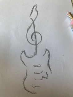 a drawing of a guitar with a treble