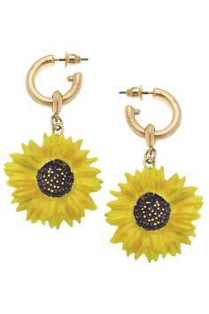 The Tillie Sunflower Earrings are sure to brighten your day! 2" Length Enamel Base Metal with Worn Gold Plating Colors may vary with different viewing devices. Sunflower Earrings, Sunflower Wedding, Enamel Earrings, Brighten Your Day, Base Metal, Gold Plating, Red Roses, Gift Shop, Final Sale