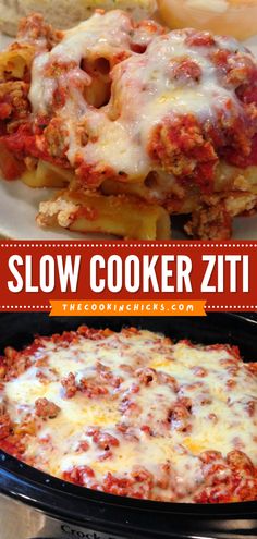 this slow cooker ziti is loaded with meat, cheese and sauce it's ready to be eaten