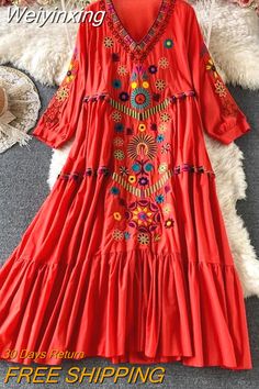 Shipping: Worldwide Express Shipping AvailableDelivery time: 🚚7-15Days Fast ShippingReturns: Fast refund,💯100% Money Back Guarantee. Bohemian Mini Dress, Boho Summer Dresses, Womens Vintage Dresses, Boho Floral Dress, Oversized Dress, Styl Boho, Mid Length Skirts, Design Dress, Sleeve Dresses