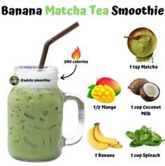 banana matcha tea smoothie recipe with ingredients