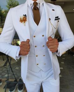 3 Pieces New White Men's Suit Peak Lapel Slim Fit Casual Tuxedos Groom Tailor C | eBay Women In White Suits, Floral Quince, Suit Prom, Wedding Blazers, Wedding Dress Suit, Elegant Suit, Buckle Pants, Suits Wedding