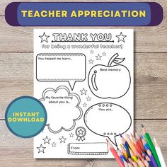 a teacher appreciation coloring page with pencils on it and an apple in the background