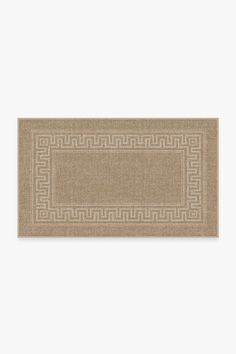 a beige door mat with greek border on the front and side, against a white background