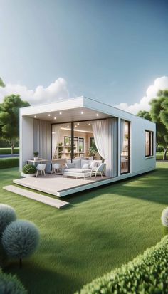 an artist's rendering of a house in the middle of a grassy area with trees