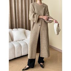 F00202545-200 Autumn Rabbit, Baggy Coat, Cardigan Fall Outfit, Loose Knitwear, Thick Knit Cardigan, Fall Cardigans, Knitting Women Cardigan, Early Autumn, Oatmeal Color