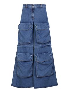 High waist. Front button and zip fastening. Belt loops. Four front cargo pockets. Two side pockets. Two back pockets with flap. Wide leg. Color: blue Made in Italy Material: 100% CottonComposition: 100% Cotton Denim Cargo Jeans, High Waisted Wide Leg Jeans, Denim Cargo, Cargo Jeans, High End Fashion, Modern Fashion, Luxury Fabrics, High Jeans, Wide Leg Jeans