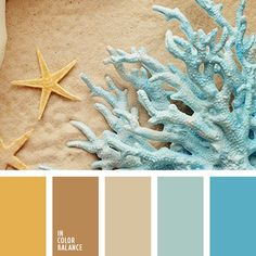 the color scheme is blue, yellow and brown with some starfish on top of it