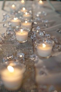 a collage of photos with candles, flowers and wedding decorations on it's table