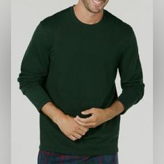 Small Mens Nwt Dark Green Launge Pijama Top Crew Sweatshirt Green Cotton Crew Neck Sleepwear, Green Cotton Sleepwear With Crew Neck, Green Long Sleeve Lounge Top, Green Long Sleeve Top For Lounging, Room Forest, Green Crew Neck, Mens Measurements, Pajamas Comfy, Club Room