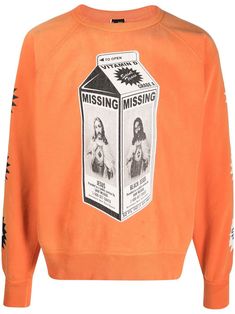 slogan print sweatshirt from SAINT MXXXXXX featuring orange, cotton, graphic print to the front, graphic-print sleeves, slogan print to the rear, crew neck, long sleeves, ribbed cuffs and hem and straight hem. Size Info STANDARD Color Detail Orange Made In Giappone Material Cotton 100% Season One Fall-Winter Season Two Fall-Winter Product sweaters Brand Saint Mxxxxxx Size And Fit This piece fits true to size. We recommend you get your regular sizeModel is 1,84m / 6ft 1in wearing size M Black Jesus, Designer Sweatshirts, Sweater Brands, Print Sweatshirt, Printed Sleeves, Cool Socks, Pant Shirt, Luxury Outfits, Printed Sweatshirts