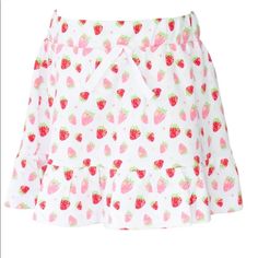 Nib Size 7 Skirt Sweet White Bottoms For Summer, Sweet Style White Bottoms For Summer, Sweet White Summer Bottoms, Cute Strawberry Print Bottoms For Spring, Summer Playful Cotton Skort, Playful Cotton Skort For Summer, Sweet White Summer Skirt, Cute White Skirt With Elastic Waistband, Sweet Pink Skirt For Summer