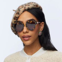 TORTOISE PEARL SWEETHEART SUNGLASSES - Lele Sadoughi Visor Beanie, Lele Sadoughi, Knit Beret, Comfortable Headbands, Pearl Gifts, Sunglass Chain, Bow Jewelry, Mini Bows, Shoe Clips