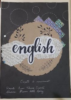 a poster with the word english written in cursive writing on it's side