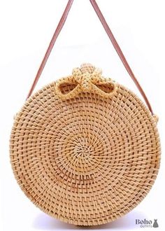 Round Boho Bag Remi - 20 cm - Clothing Accessories Summer Straw Bag With Braided Handles Crossbody, Summer Straw Crossbody Bag With Braided Handles, Spring Woven Shoulder Bag For Picnic, Summer Straw Crossbody Bucket Bag, Bohemian Straw Bag For Spring Picnic, Bohemian Straw Shoulder Bag For Summer, Natural Straw Crossbody Bag For Beach Season, Bohemian Basket Bags For Spring, Bohemian Woven Shoulder Bag For Summer