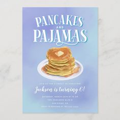 pancakes and pajamas birthday party card