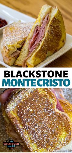 the black stone monte cristo sandwich is cut in half