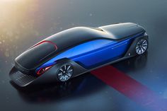 an image of a futuristic car on the ground with red and blue lines around it