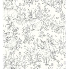 a wallpaper with rabbits and flowers on it