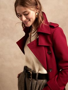 Petite Timeless Trench Coat | Banana Republic Statement Coat, Classic Trench Coat, Outfit Formulas, Red Coat, Black Turtleneck, Wardrobe Style, Style Mistakes, Elegant Fashion, Star Fashion