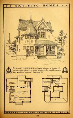 an old house with two floors and three stories on the first floor, in blue ink