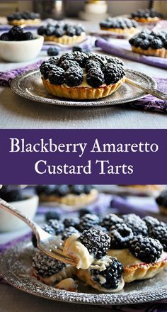 black berry amarettoo custard tarts on plates