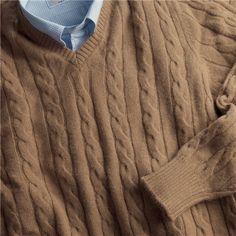 Camelhair Cable Knit V-neck Sweater Tan Cable Knit Sweater Men, Mens V Neck Sweater, Classic Physique, Ben Silver, Tennis Sweater, Mens Slacks, Fall 24, Sweater Men, Weekend Wardrobe