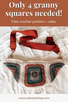 a crocheted purse with the words only 4 granny squares needed