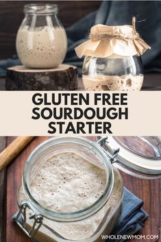 gluten free sourdough starter in a glass jar on top of a wooden table