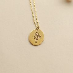 Celebrate a special occasion with our beautiful 14K Gold Birth Month Flower Necklace! Customized with a birth flower that symbolizes the month of your choice, it's the perfect personalized gift for her—whether it's a mother, friend, girlfriend, or daughter. Show your love with this unique and elegant Sterling Silver, Gold Filled or Rose Gold Filled Jewelry. Gold Flower-shaped Jewelry With Birthstone, 14k Gold Filled Flower Pendant Jewelry Gift, Delicate Flower Birth Flower Jewelry, Yellow Gold Birth Flower Jewelry, Delicate Birth Flower Necklace Gift, Rose Gold Charm Necklaces With Birth Flower For Her, Delicate Birth Flower Necklace Gift For Her, Rose Gold Flower Shaped Birthstone Jewelry, 14k Gold Filled Flower Jewelry