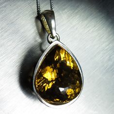 Natural Citrine, Gold Colour, Pear Cut, Sterling Silver Pendant