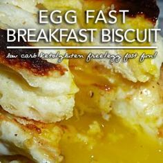 egg fast breakfast biscuits with honey syrup and eggs on top, ready to be eaten