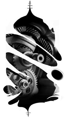 an abstract black and white photo of gears