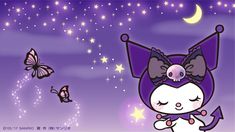 an image of a cat with wings and stars in the night sky, surrounded by butterflies