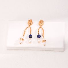 Vintage Lapis Lazuli Drop Pearl Earrings - floysun Elegant Gold Lapis Lazuli Earrings, Elegant Lapis Lazuli Earrings, Drop Pearl Earrings, Vintage Gold Earrings, Earrings Pearl, Earring Crafts, Recycled Gold, Recycled Sterling Silver, Formal Looks