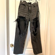 American Eagle Black Ripped Mom Jeans. Severely Ripped For Style Purposes. 6 Short Size. New With Tags Ripped Clothes Aesthetic, Really Ripped Jeans, Very Ripped Jeans, Veil Outfit, Homestuck Outfits, Ripped Up Jeans, Black Ripped Jeans Outfit, Trans Tips