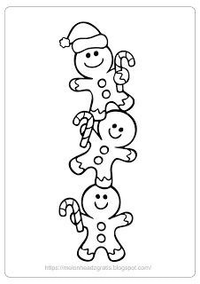 a christmas coloring page with three gingers and two candy canes in the middle