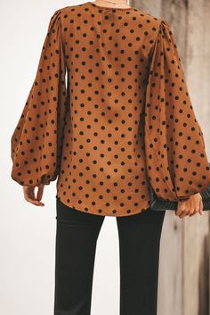 Brown Dot Boo Balloon Sleeve Blouse Lantern Sleeved Blouses, Balloon Sleeve Blouse, Printed Balloons, Special Occasion Outfits, Bishop Sleeve, Feminine Look, Lantern Sleeve, Polka Dot Print, New Arrival Dress