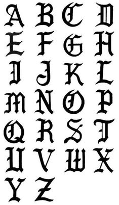 an old gothic alphabet with black ink on white paper, including the letters and numbers