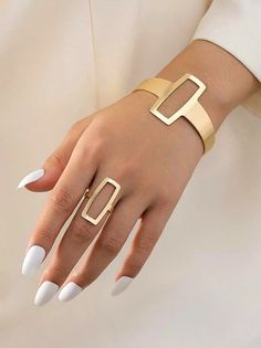 Women's Accessories - Jewelry, Scarves, Shoes & Bags - StyleWe | stylewe Geometric Bangle, Square Jewelry, Style Gothic, Bangle Ring, Fashion Jewelry Sets, Square Rings