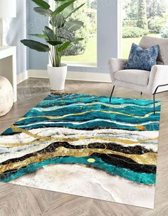 a living room area rug with an abstract design