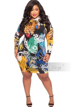 Polyester% 95Spandex% 5Model size is wearing a 2xStretch dressLong sleeveMock neckZipper closureHand wash cold Plus Size Shirt Dress, Plus Size Long Dresses, Plus Size Peplum, Turtle Neck Long Sleeve, One Sleeve Dress, Chic And Curvy, Short Bodycon Dress, Plus Size Bodycon, Mini Bodycon Dress