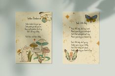 two greeting cards with butterflies on them and a poem written in the bottom right corner