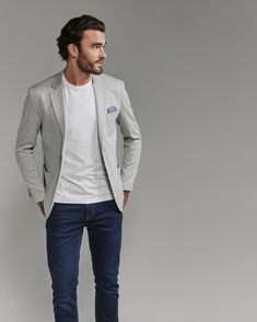 Mens Office Wear Uk, Light Grey Blazer Outfit Men, Grey Blazer Outfit Men, Business Casual Men Work, Grey Blazer Outfit, Light Grey Blazer, Blazers For Men Casual, Mens Dress Outfits, Blazer Outfits Men