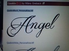 a computer screen with the word angel written in cursive writing